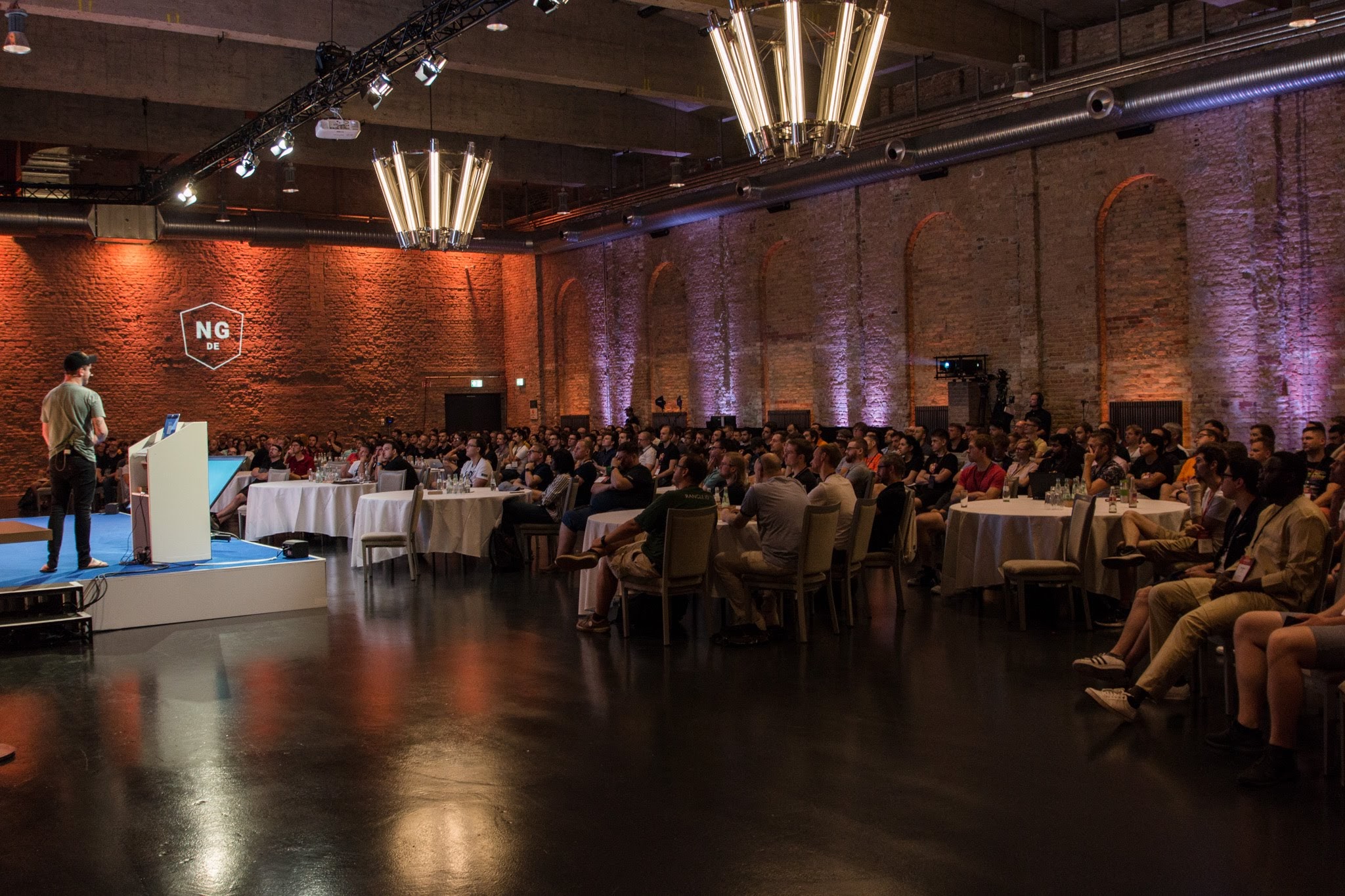 Angular conference attendees listening to a speaker